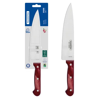 Cuchillo Chef Tramontina Polywood con Lámina de Acero Inoxidable y Mango de Madera Tratada