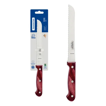 Cuchillo para Pan Tramontina Polywood con Lámina de Acero Inoxidable y Mango de Madera Tra