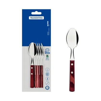 Juego de Cucharas para Té Tramontina con Láminas de Acero Inoxidable y Mangos de Madera Tr