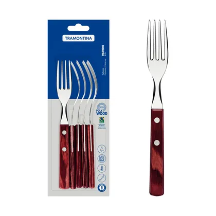 Juego de Tenedores de Mesa Tramontina con Láminas de Acero Inoxidable y Mangos de Madera T