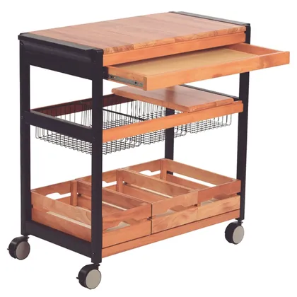 Carrito para Servir Asado Tramontina en Madera Caoba Africana con Acabado Barnizado Cajón