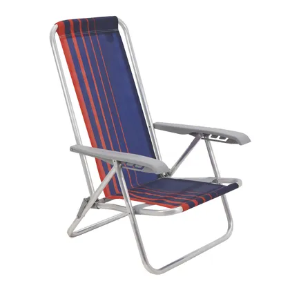 Silla de Playa Reclinable Tramontina Bali Baja en Aluminio con Asiento Azul Oscuro y Naran