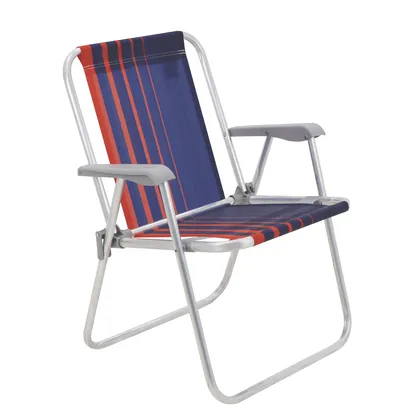 Silla de Playa Tramontina Samoa Alta en Aluminio con Asiento Azul Oscuro y Naranja