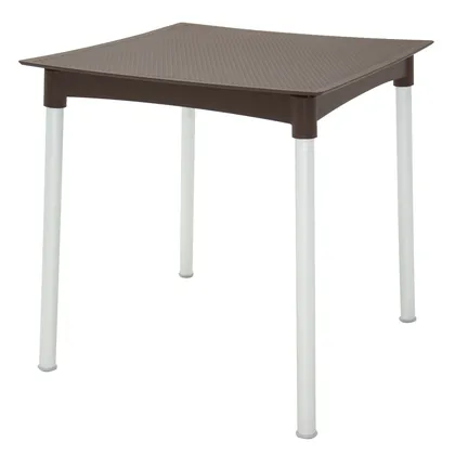 Mesa Tramontina Summa Laura Rattan en Polipropileno Marrón con Patas de Aluminio Anodizado