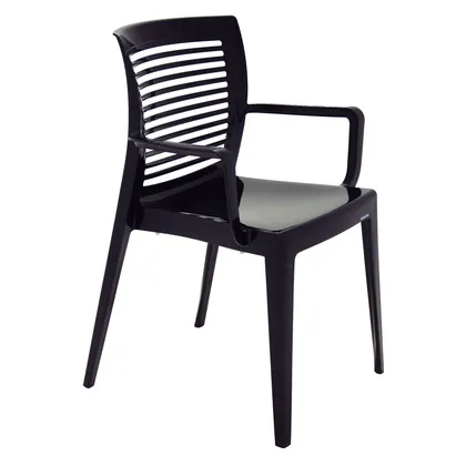 Silla Tramontina Summa Victória en Polipropileno Negro con Respaldo Horizontal y Brazos