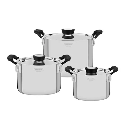 Juego de Ollas Batería de Cocina Tramontina Grano Compact Acero Inoxidable 6 Piezas