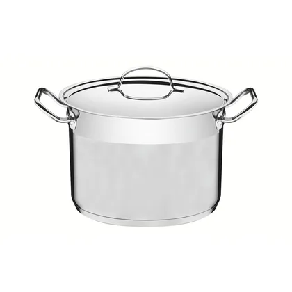 Olla Alta Tramontina Professional de acero inoxidable fondo triple con tapa plana detalle