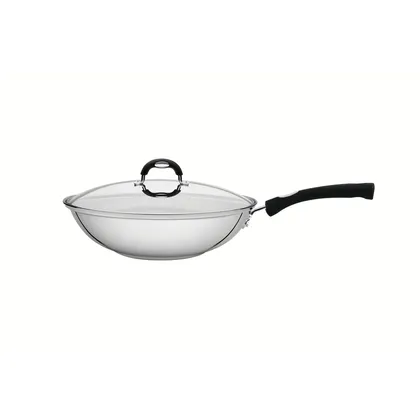 Wok Tramontina Astro Silicone de Acero Inoxidable con Fondo Triple y Tapa de Vidrio 28 cm