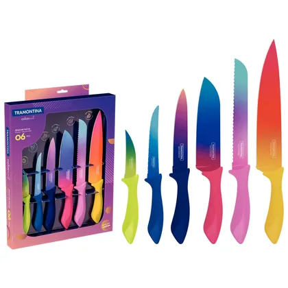 Juego de Cuchillos Tramontina Colorcut con Láminas de Acero Inoxidable y Mangos de Polipro