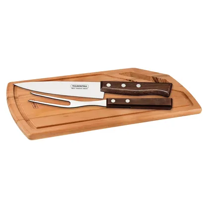 Kit para Asado Tramontina con Láminas de Acero Inoxidable y Mangos de Madera Natural, con