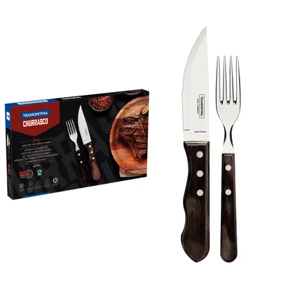 Juego de Cubiertos para Asado Jumbo Tramontina de Acero Inoxidable con Mango Castaño Polyw