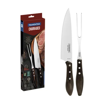 Juego Trinchante para Asado Tramontina con Lámina de Acero Inoxidable y Mango de Madera Tr