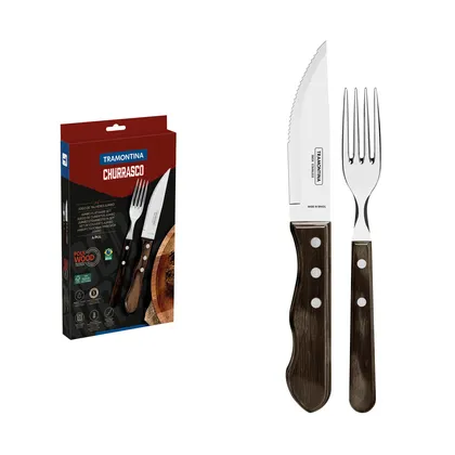 Juego de Cubiertos para Asado Tramontina de Acero Inoxidable con Mango Castaño Polywood 4