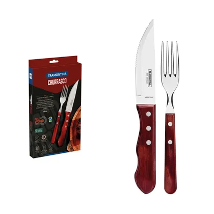 Juego de Cubiertos Jumbo para Asado Tramontina de Acero Inoxidable y Mango Rojo Polywood 4