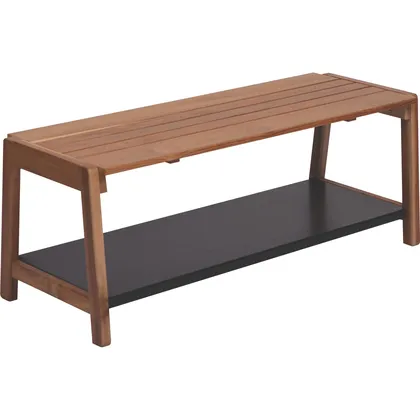 Taburete Multifuncional Verona de Madera de Teca con Barniz Incoloro y Metal Negro Tramont